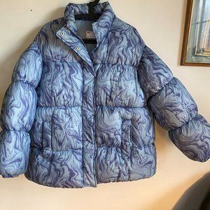 ASOS Blue Puffer Coat in Abstract Marble Print‎